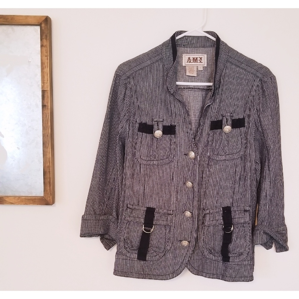 AMI Navy and White Striped Jacket